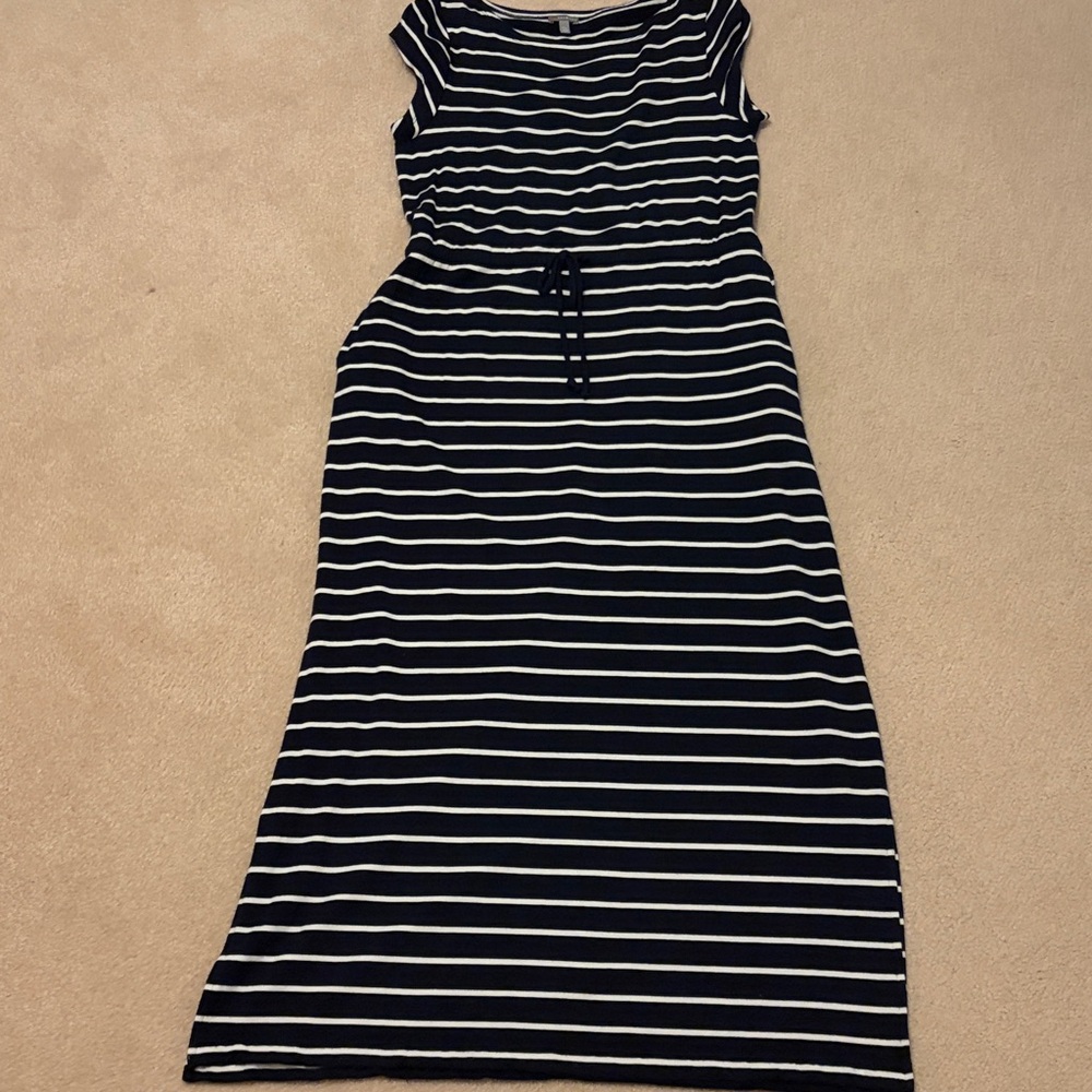 Talbots striped Maxi Dress with cinch tie waist.